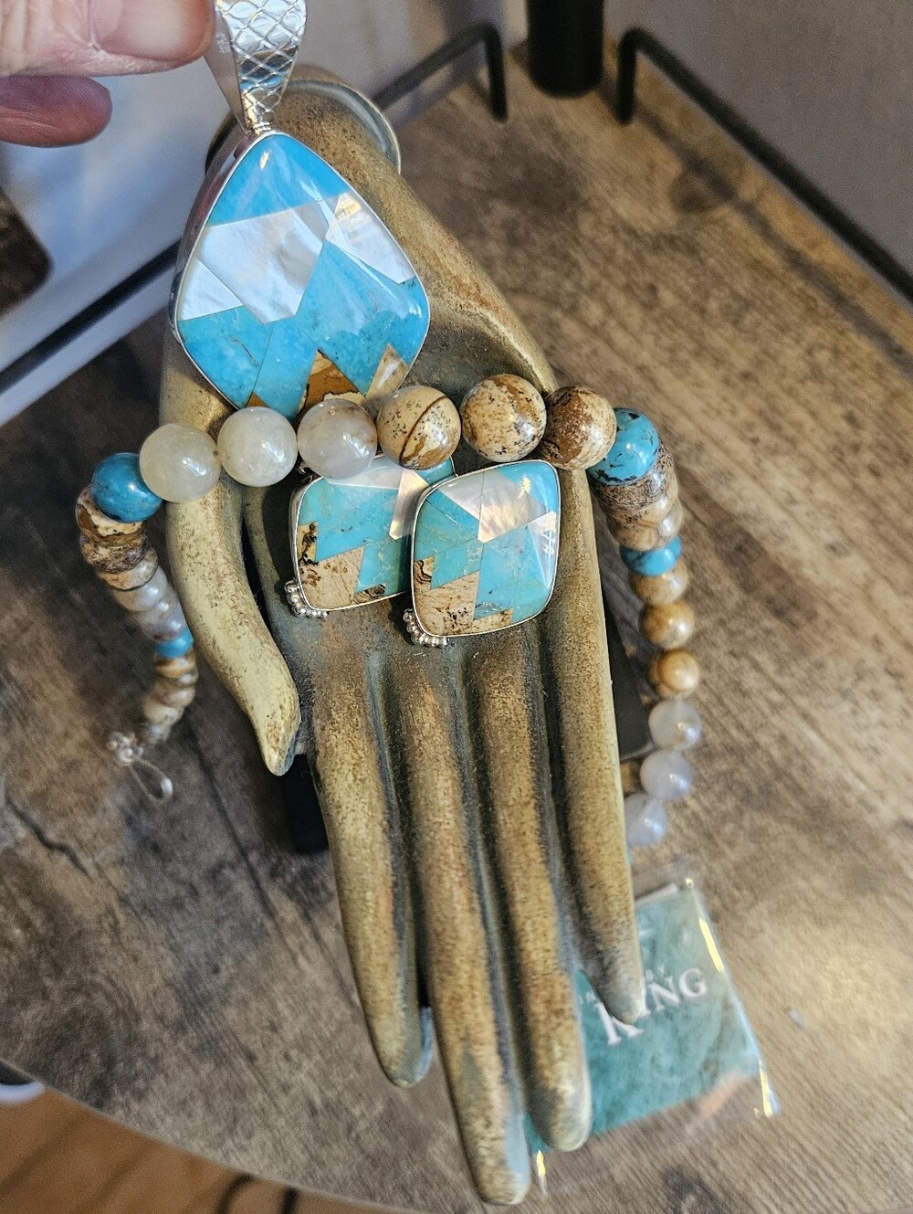Jay King Mine Finds Turquoise & Picture Jasper Mountain Mosaic Inlay Jewelry Set - Picture 5 of 9